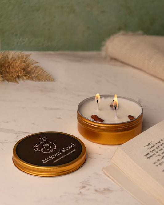 African Wood Tin Candle