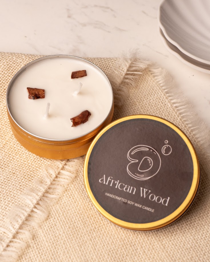 African Wood Tin Candle