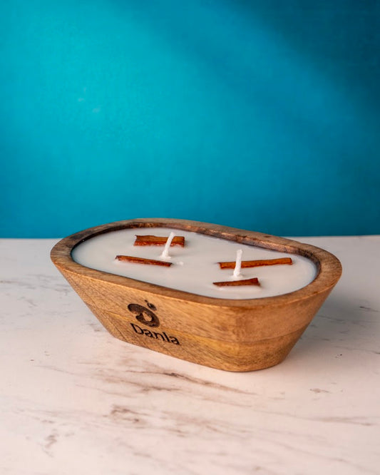 African Wood Wooden Doughbowl Candle