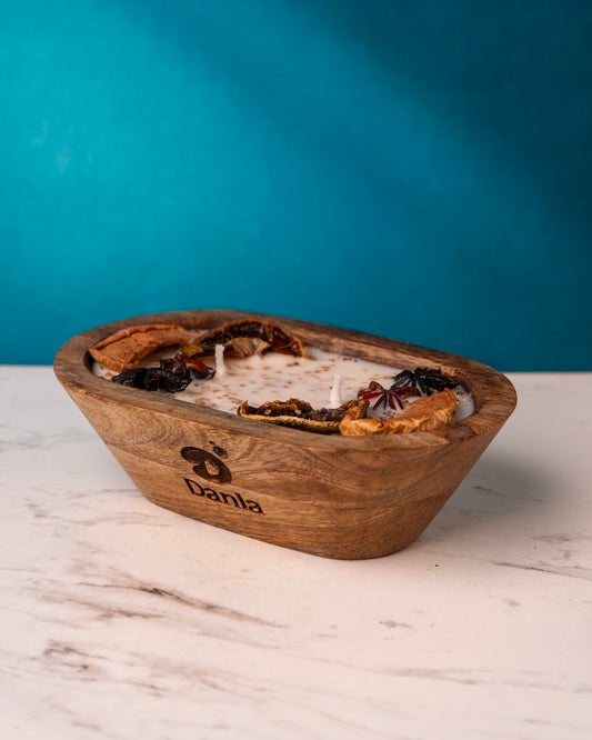 Autumn Harvest Wooden Doughbowl Candle