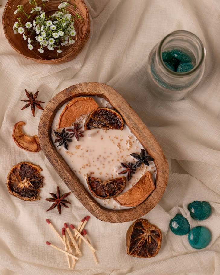 Autumn Harvest Wooden Doughbowl Candle