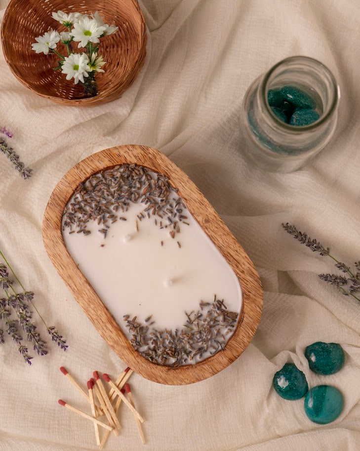 Lavender Wooden Doughbowl Candle