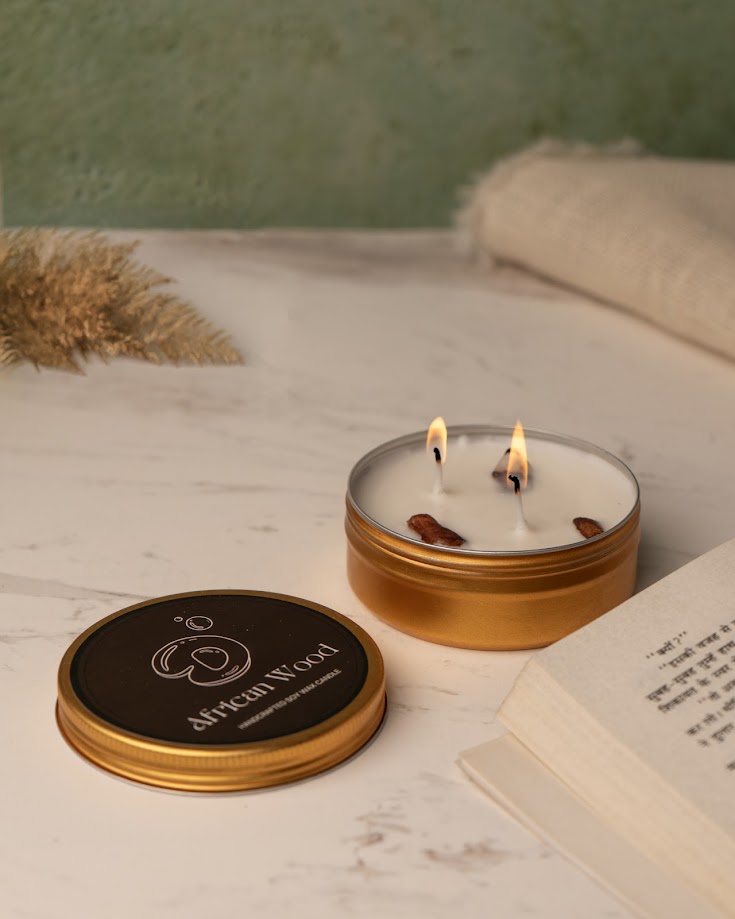 African Wood Tin Candle