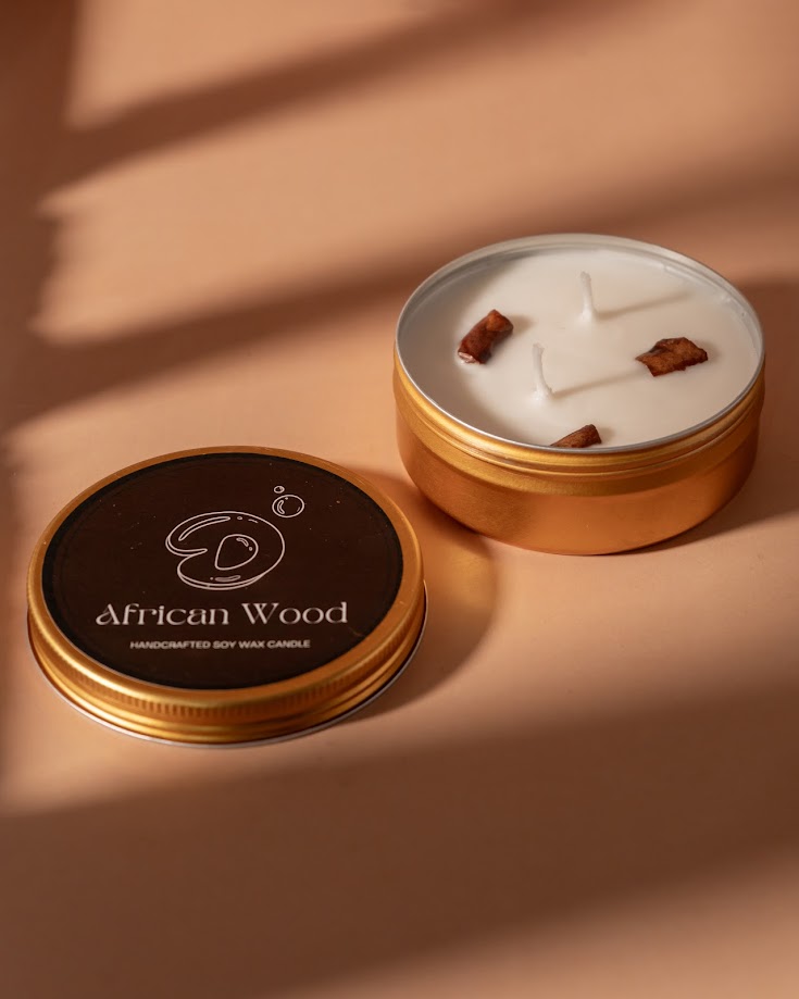 African Wood Tin Candle