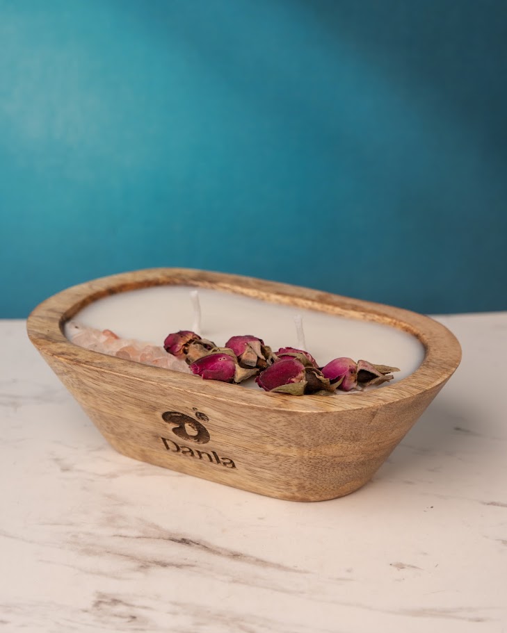 Petal & Amber Wooden Doughbowl Candle