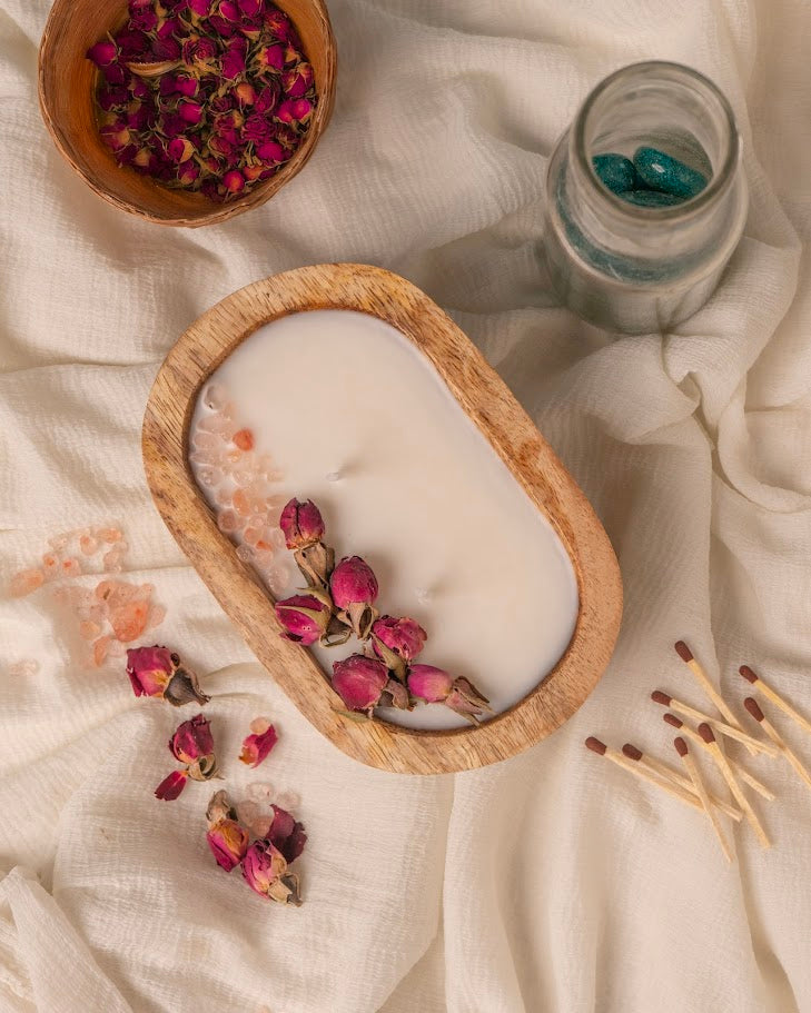 Petal & Amber Wooden Doughbowl Candle