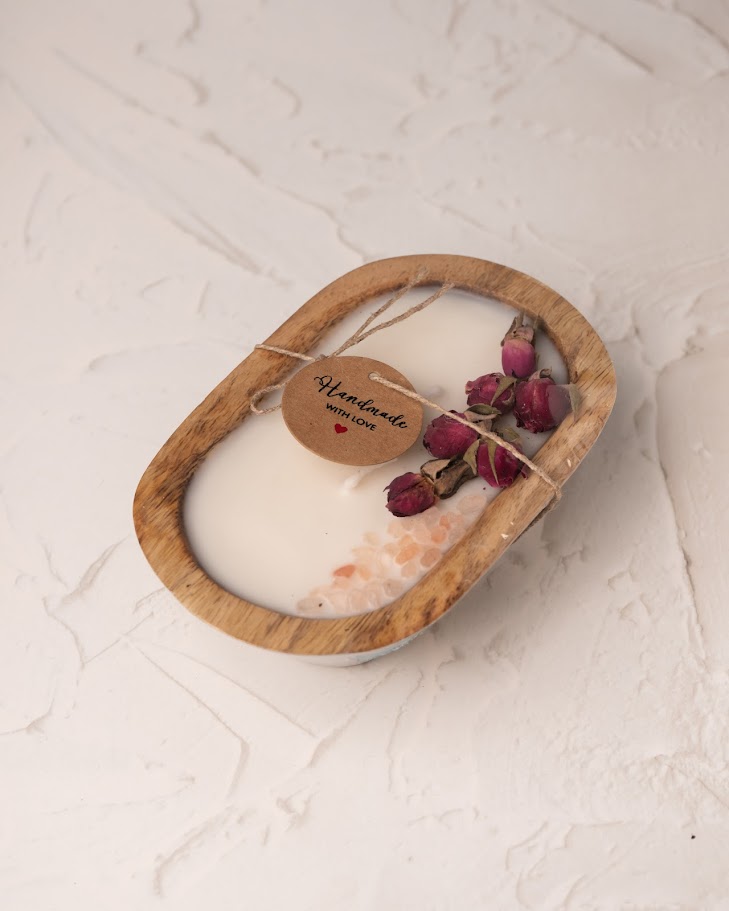 Petal & Amber Wooden Doughbowl Candle