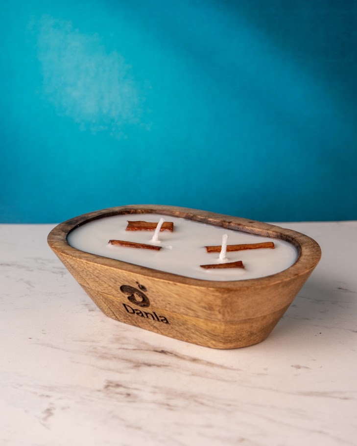 African Wood Wooden Doughbowl Candle
