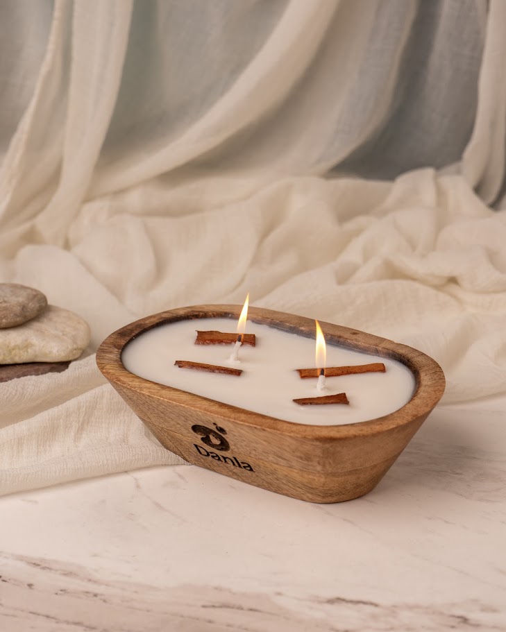African Wood Wooden Doughbowl Candle