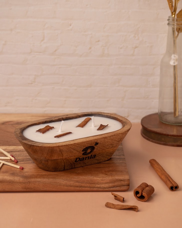 African Wood Wooden Doughbowl Candle