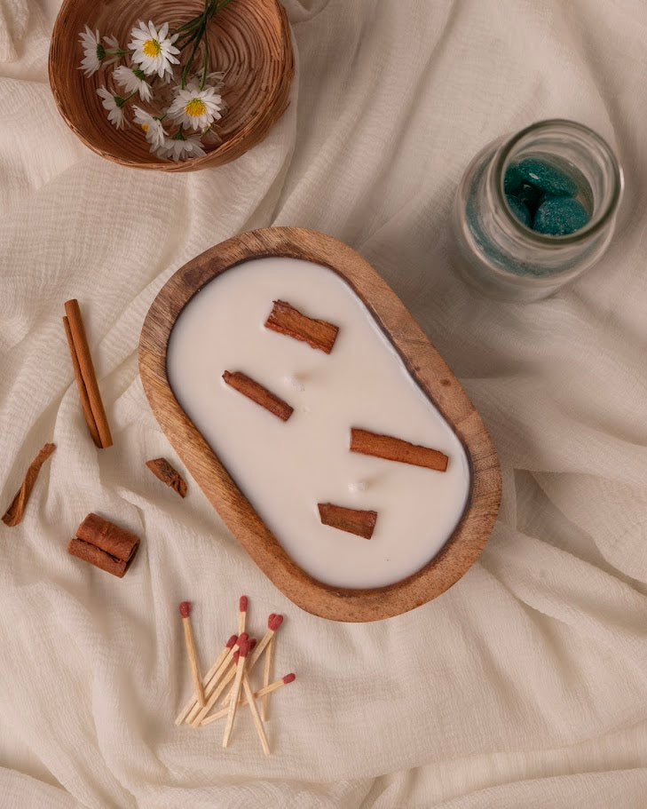 African Wood Wooden Doughbowl Candle