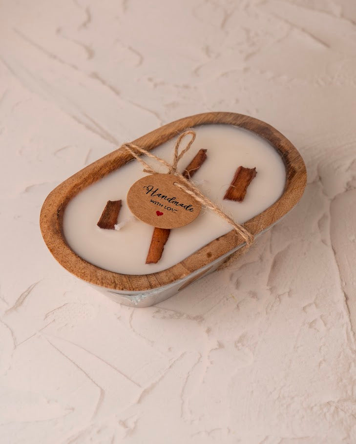 African Wood Wooden Doughbowl Candle