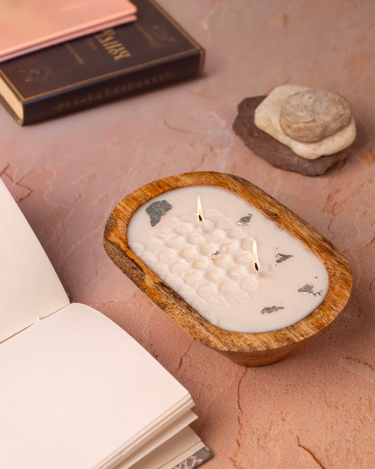 Amber Dusk Wooden Doughbowl Candle