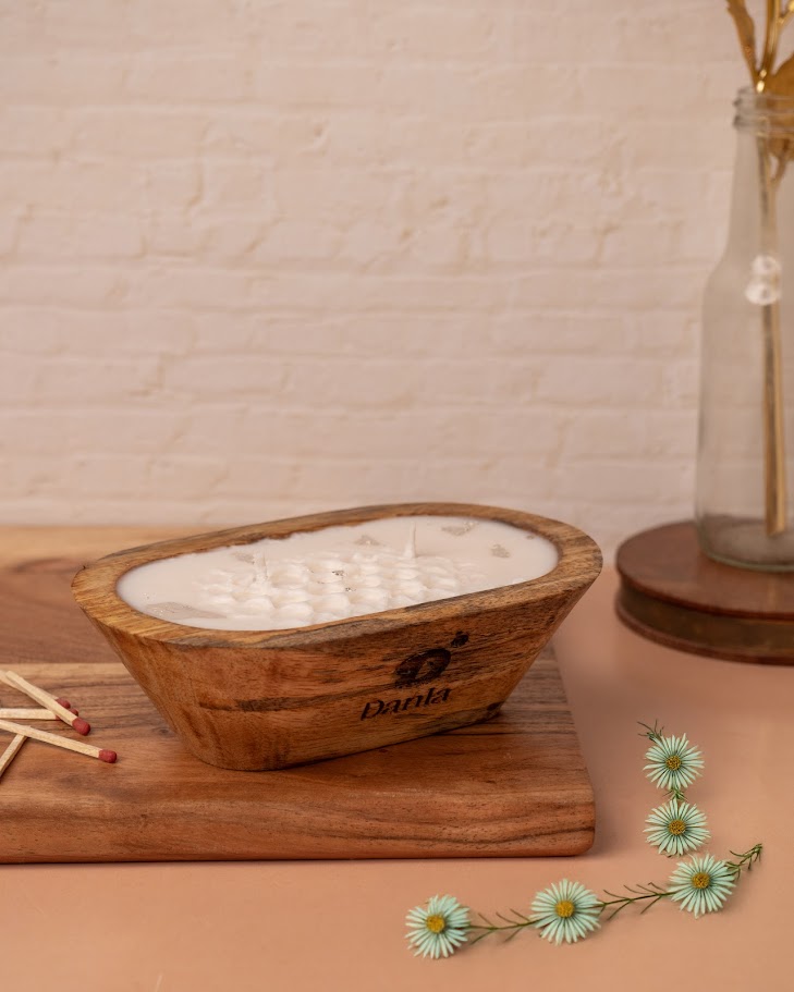 Amber Dusk Wooden Doughbowl Candle