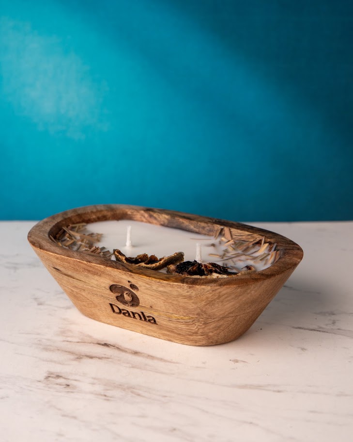 Zen Garden Wooden Doughbowl Candle