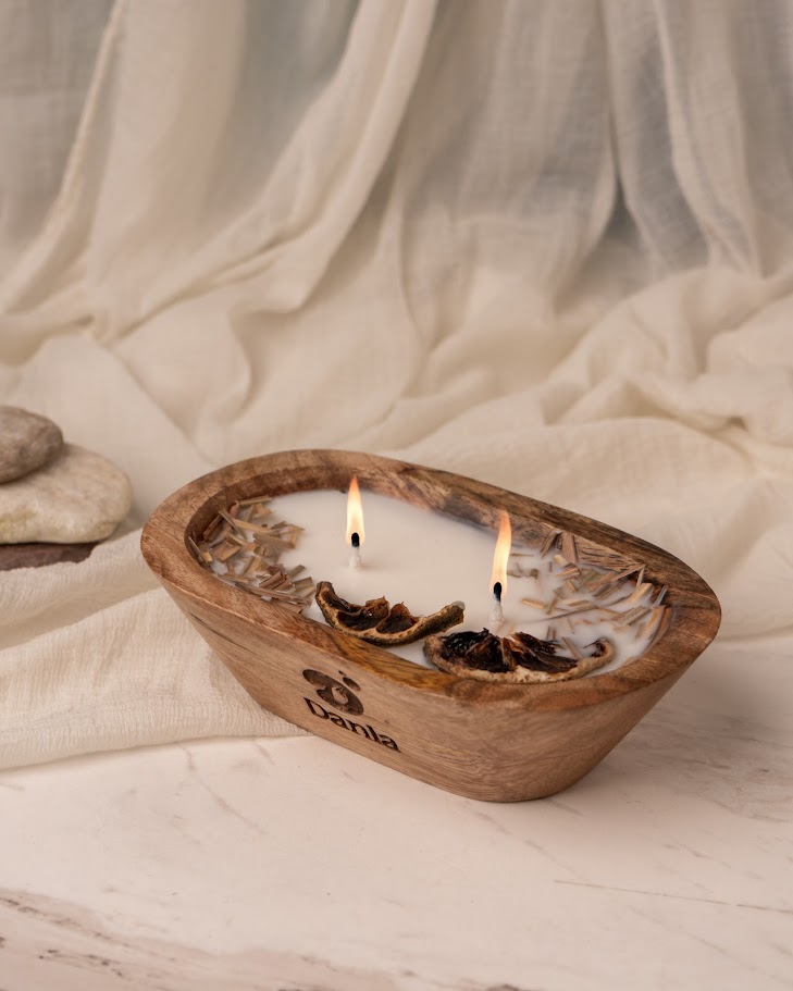 Zen Garden Wooden Doughbowl Candle