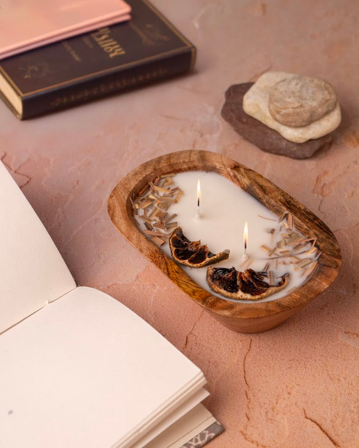 Zen Garden Wooden Doughbowl Candle