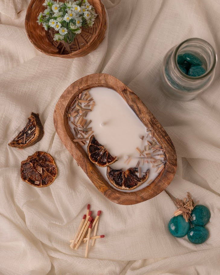 Zen Garden Wooden Doughbowl Candle