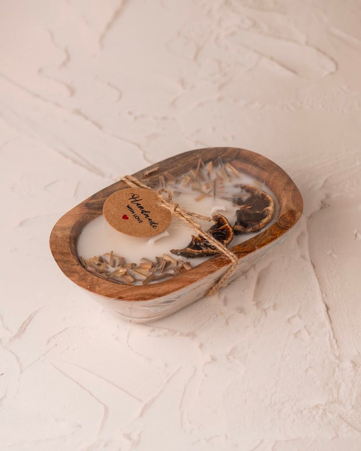 Zen Garden Wooden Doughbowl Candle