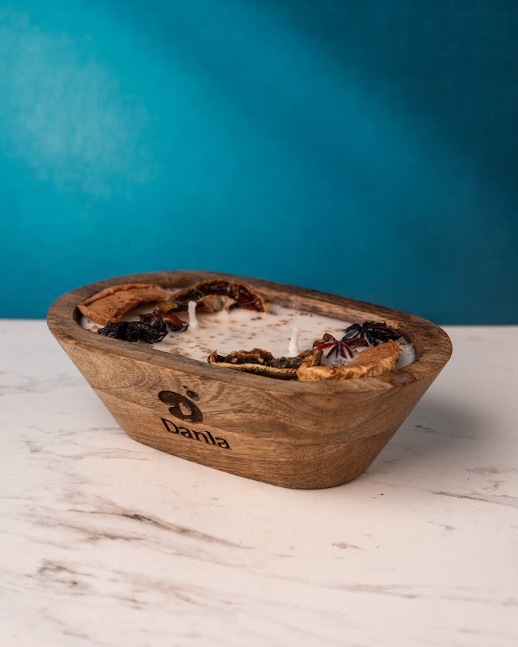 Autumn Harvest Wooden Doughbowl Candle