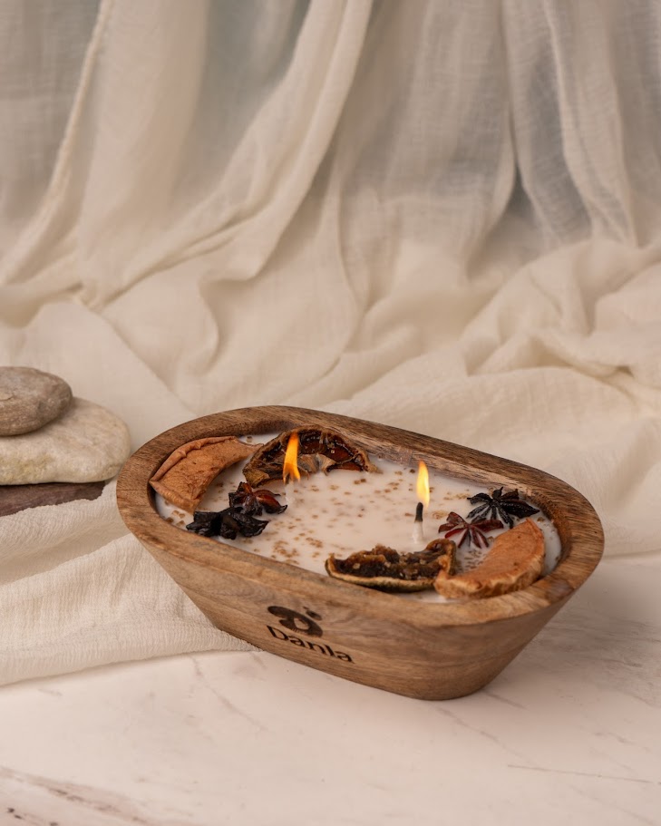 Autumn Harvest Wooden Doughbowl Candle