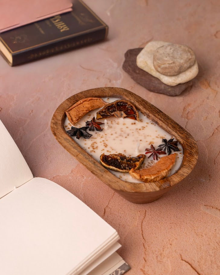 Autumn Harvest Wooden Doughbowl Candle