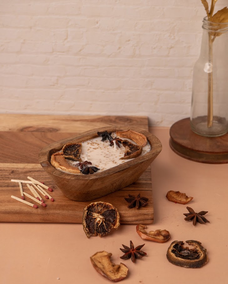 Autumn Harvest Wooden Doughbowl Candle