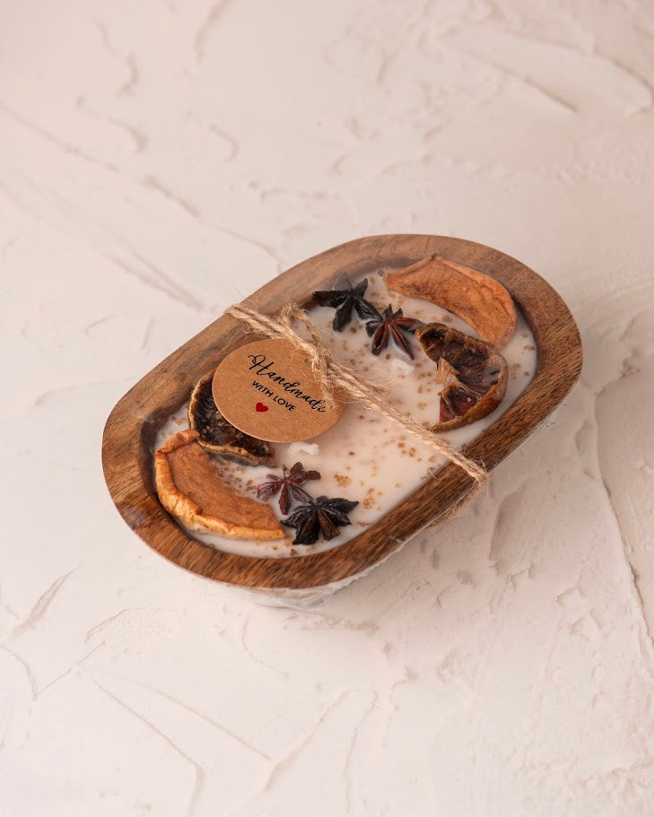 Autumn Harvest Wooden Doughbowl Candle