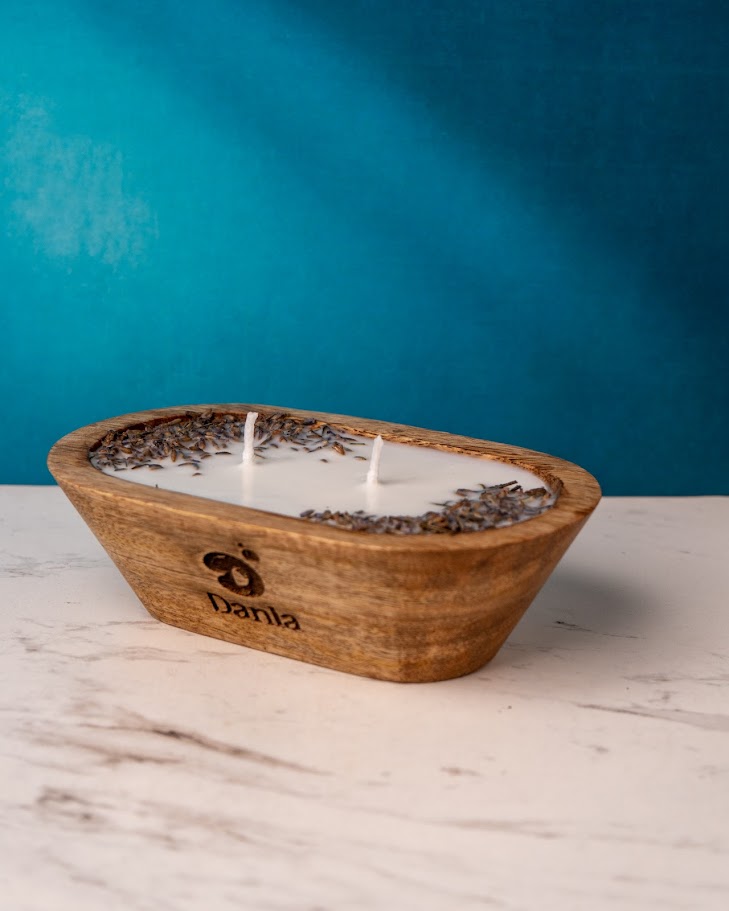 Lavender Wooden Doughbowl Candle