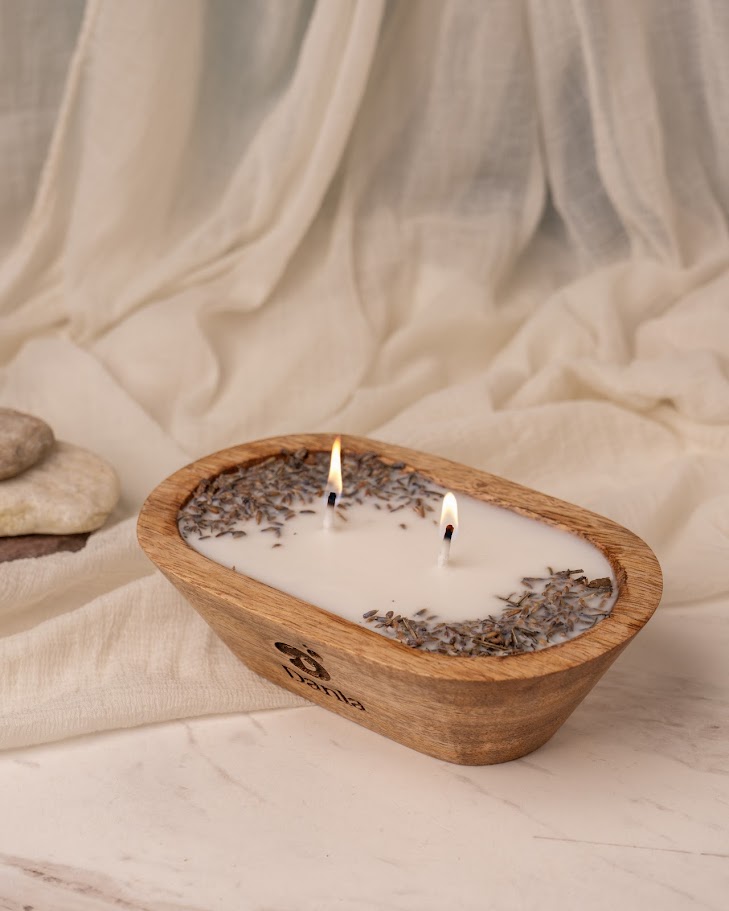 Lavender Wooden Doughbowl Candle