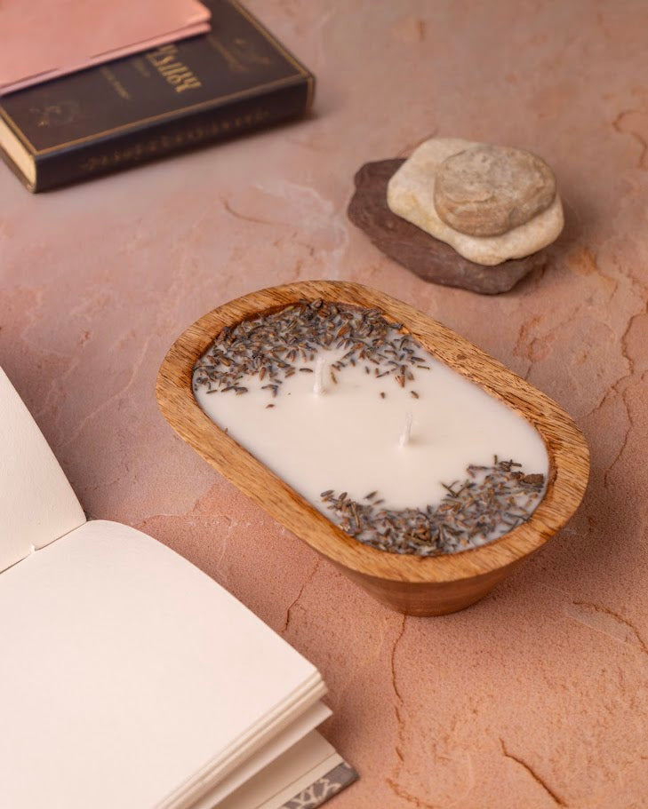 Lavender Wooden Doughbowl Candle