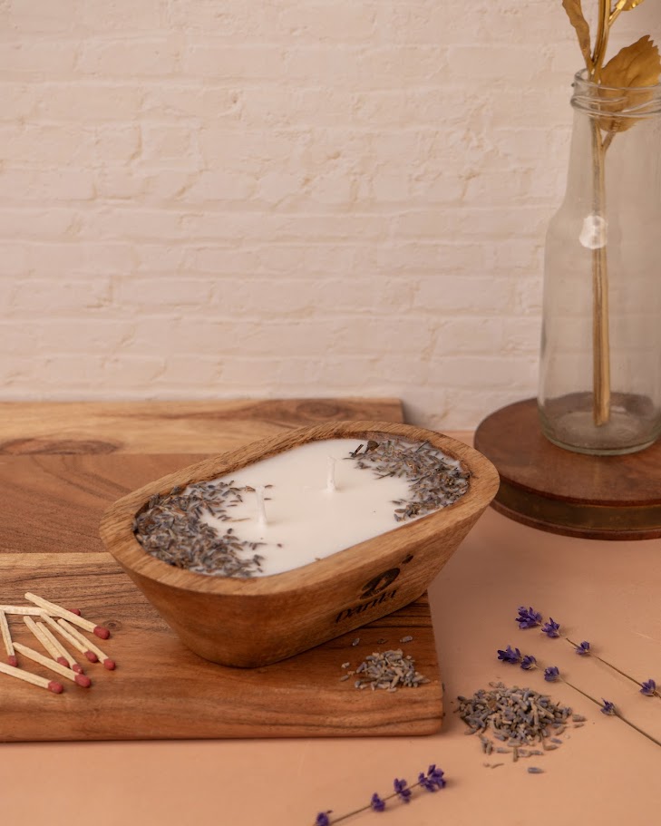 Lavender Wooden Doughbowl Candle