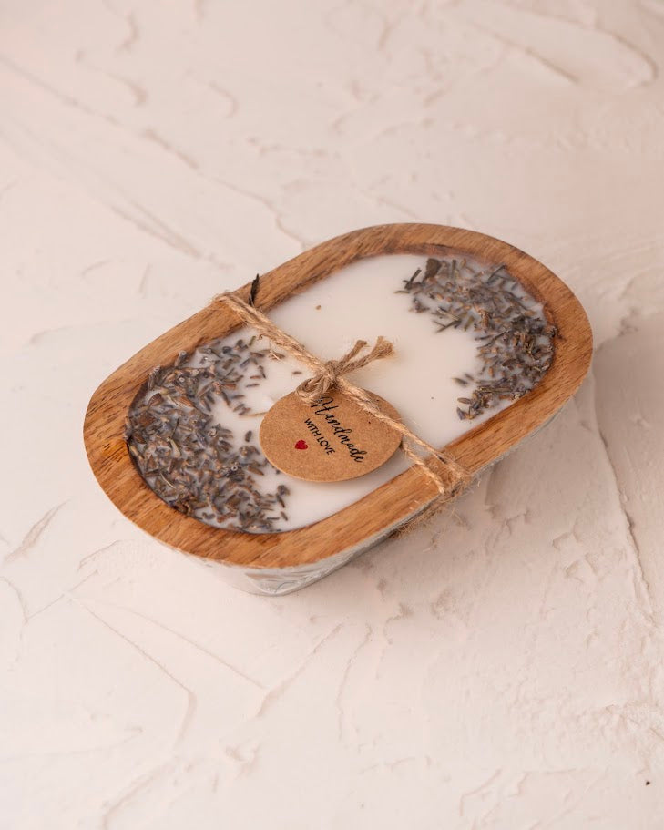 Lavender Wooden Doughbowl Candle